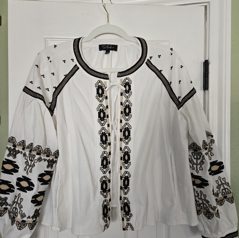 Beautifully Embroidered tie front jacket